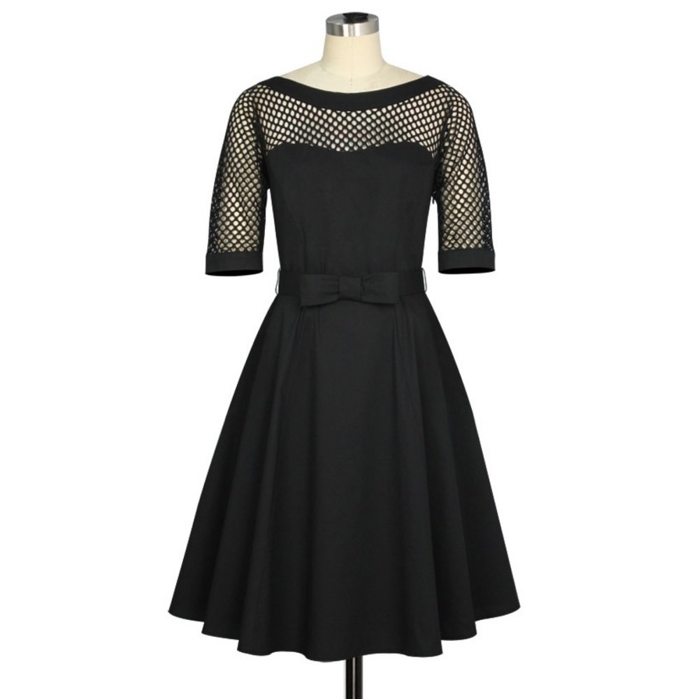 Plus Size Pin Up Long Sleeve Swing Dress - Picture 2 of 7